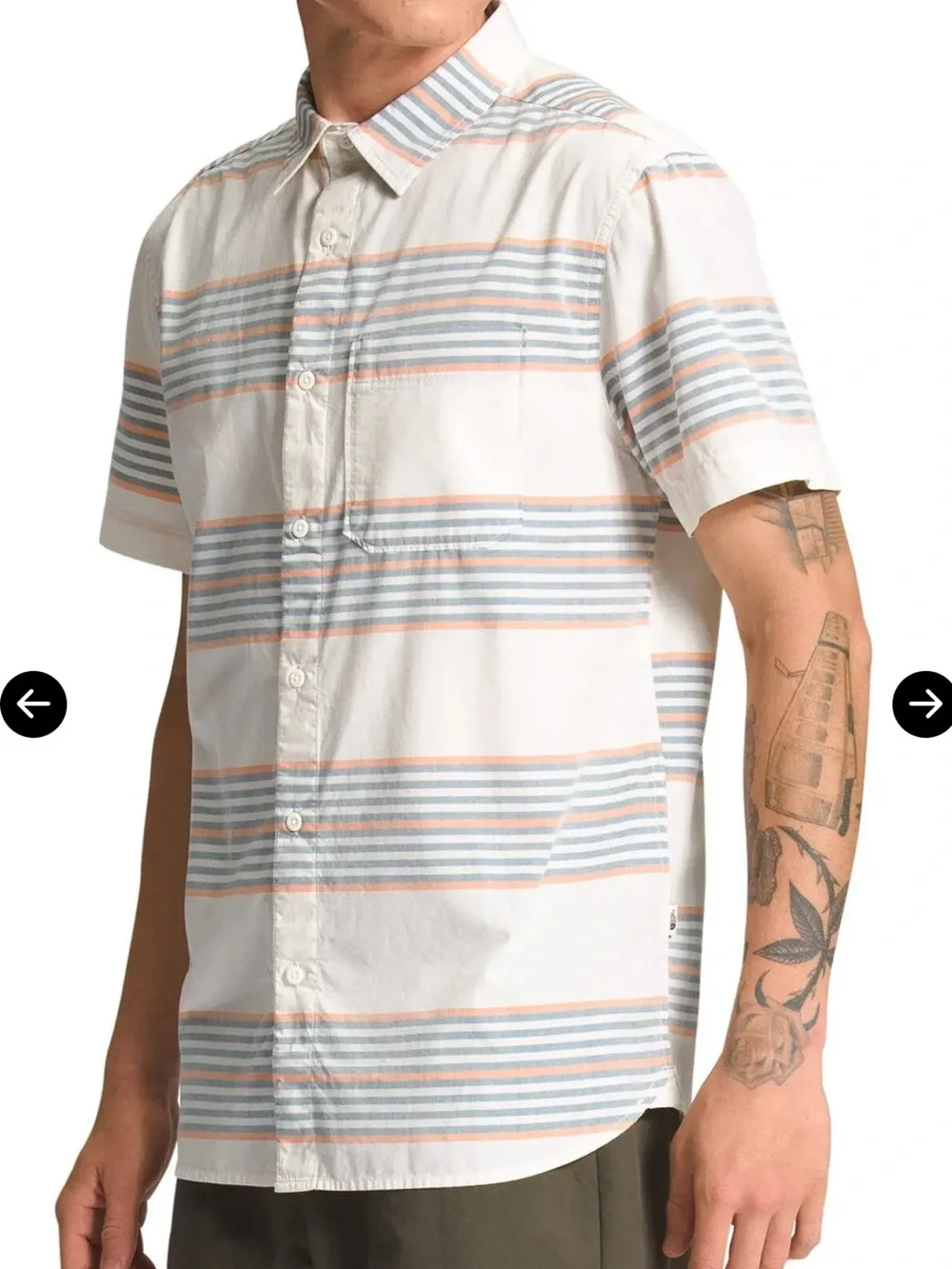 The North Face White Short-Sleeve Button-Down with Blue & Peach Stripes